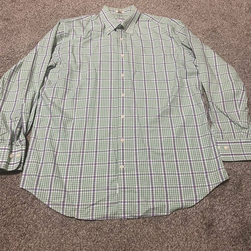 Peter Millar Button Down Shirt Mens Large Plaid Green Purple White